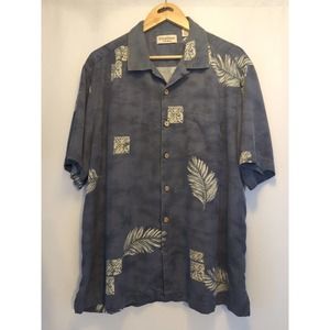 Caribbean Silk Blend Hawaiian Tropical Shirt Men's Size XL Blue Palms Print